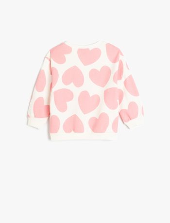 Girls' Long Sleeve Heart Print Sweatshirt