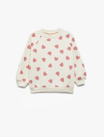 Heart Print Long Sleeve Crew Neck Sweatshirt for Baby Girls