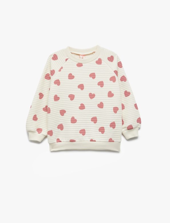 Heart Print Long Sleeve Crew Neck Sweatshirt for Baby Girls