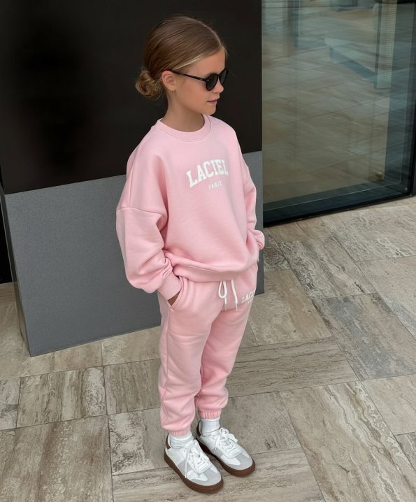 Girls' Cotton Pink Sweatshirt and Jogger Set