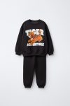 Boys' Black Cotton Tiger Print Sweatshirt and Jogger Set