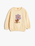 Girls' Cotton Sweatshirt with Flower Applique Detail