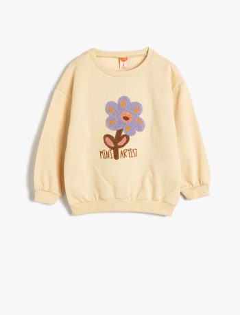 Girls' Cotton Sweatshirt with Flower Applique Detail