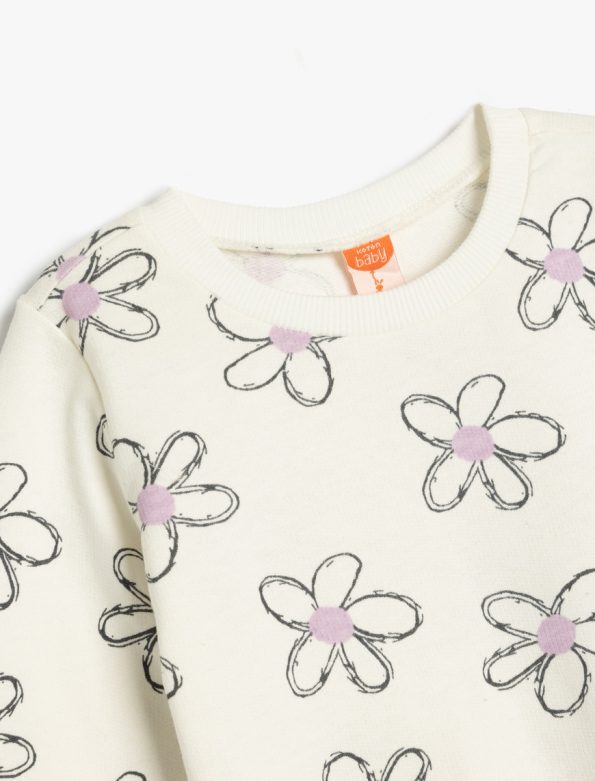 Girls' Long Sleeve Cotton Floral Print Sweatshirt