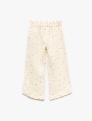 Girls' Cotton Floral Muslin Wide Leg Pants