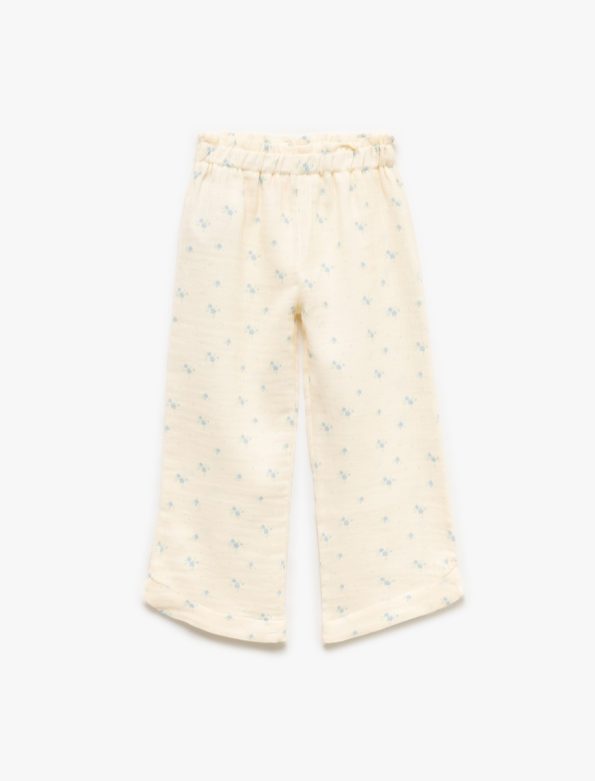 Girls' Cotton Floral Muslin Wide Leg Pants