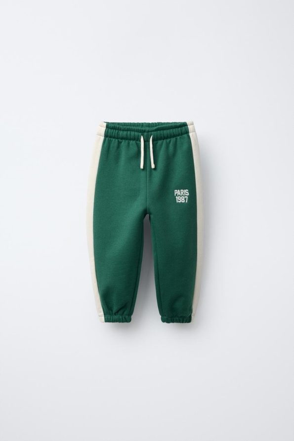 Boys' Cotton Green Zippered Sweatshirt and Side Stripe Tracksuit Set