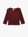 Girls' Cotton Long Sleeve Ribbed Heart Embroidered T-Shirt