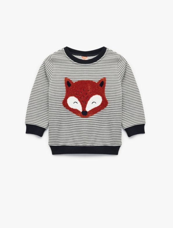 Baby Boy Long Sleeve Animal Embroidered Sweatshirt