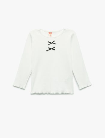 Girls' Long Sleeve Cotton T-Shirt with Bow Detail