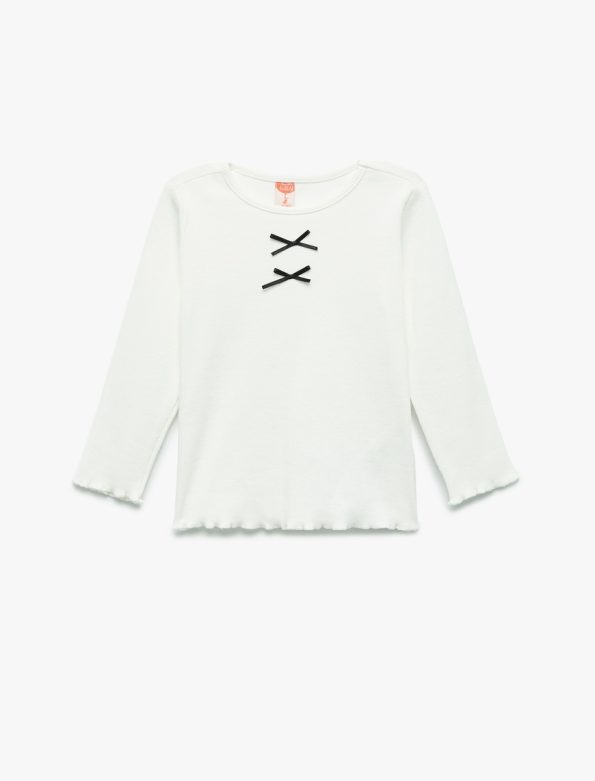 Girls' Long Sleeve Cotton T-Shirt with Bow Detail