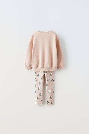 Girls' Cotton Blush Slogan Printed Sweatshirt and Floral Leggings Set