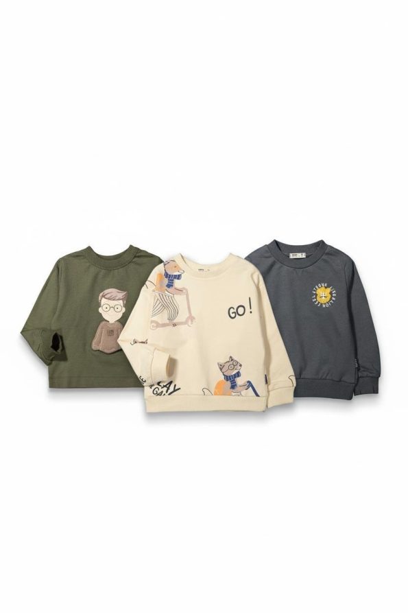 Boys' Cotton 3-Piece Sweatshirt Set - Animal and Character Prints