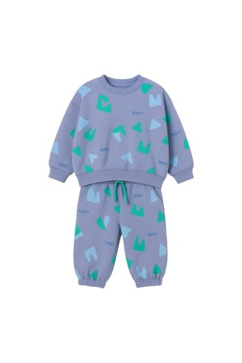 Boys' Cotton Blue Patterned Sweatshirt and Jogger Set - Green Turquoise NAVI Print