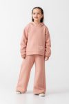 Girls' Cotton Powder Pink Hooded Sweatshirt and Wide Leg Tracksuit Set
