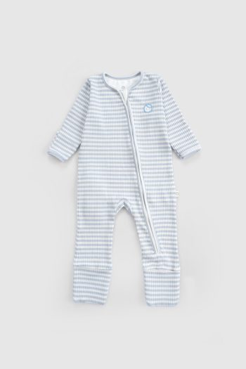 Self-Mitten and Booties Blue Modal Zip-Up Bodysuit