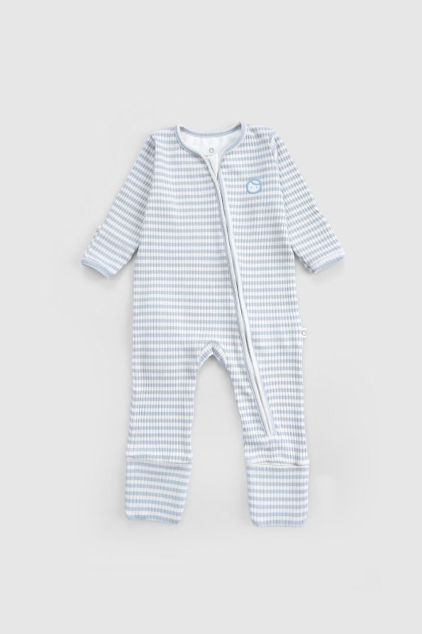 Self-Mitten and Booties Blue Modal Zip-Up Bodysuit