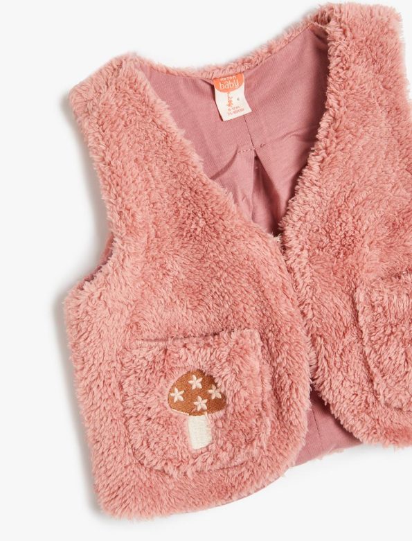 Girls' Plush Vest with V-Neck and Pocket Details