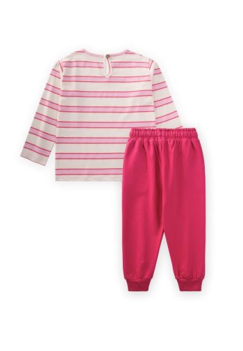 Striped Long Sleeve T-Shirt Set for Ages 2-12 in Fuchsia Pink