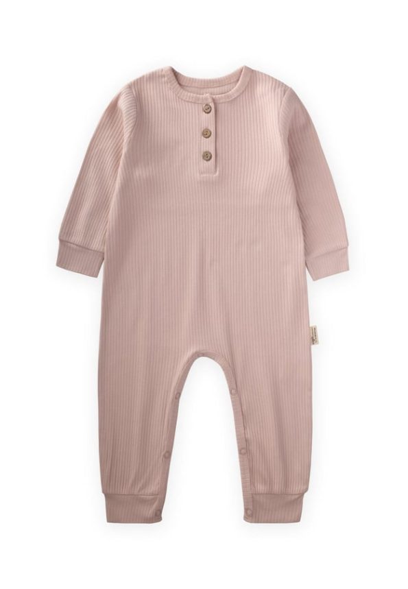 Cuffed Ribbed Jumpsuit for Ages 0-3 in Dusty Pink
