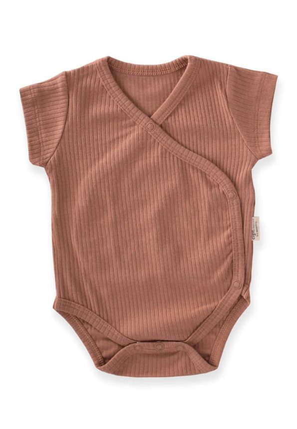 Ribbed Cross-Over Bodysuit 0-6 Months Brown