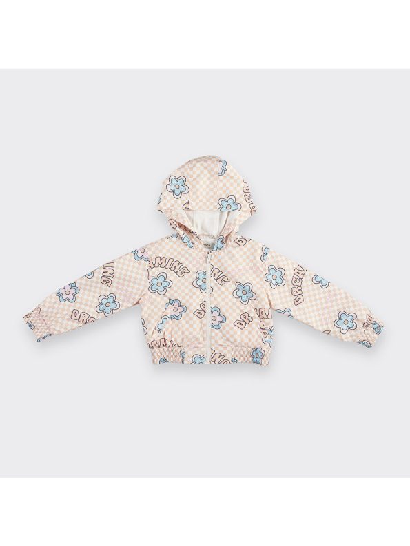 Pink Girls' Raincoat with Check and Flower Pattern