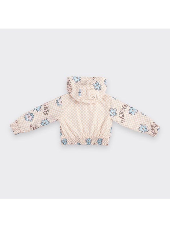 Pink Girls' Raincoat with Check and Flower Pattern