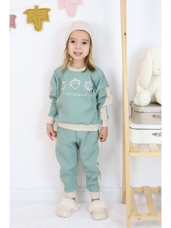 Three-piece set: pants, hat, and sweatshirt