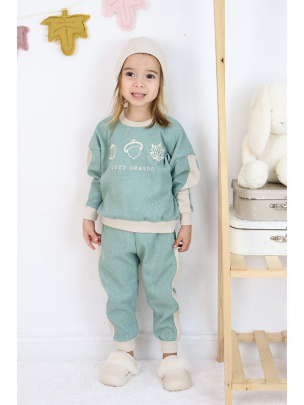 Three-piece set: pants, hat, and sweatshirt
