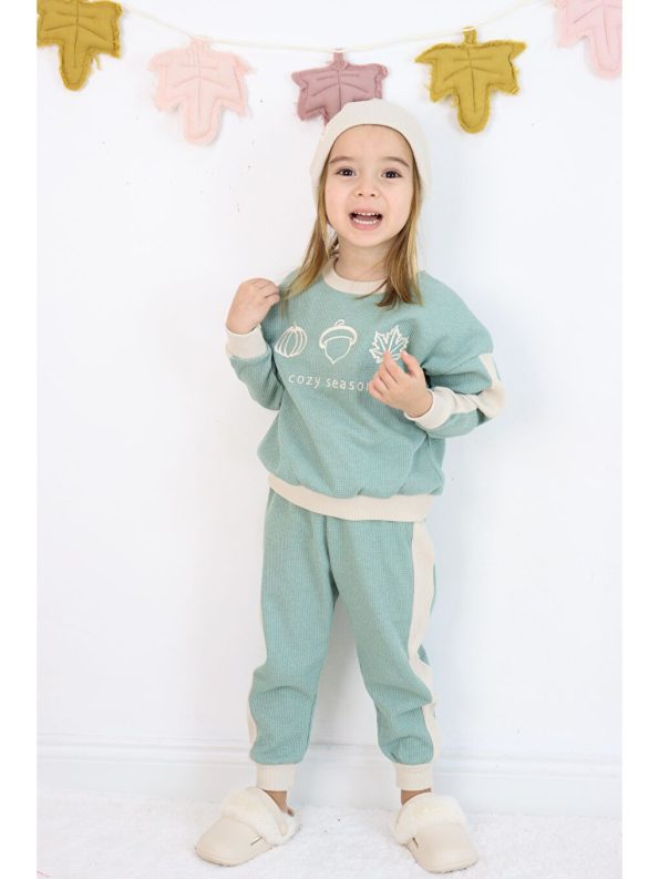 Three-piece set: pants, hat, and sweatshirt