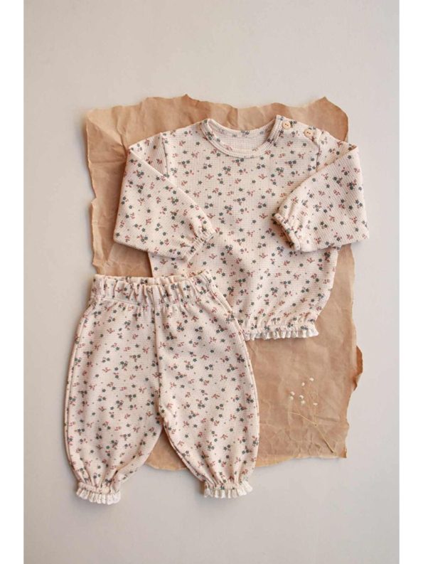 Floral Print Crew Neck Baby Girl Sweatshirt Set