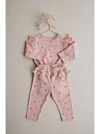Floral Print Crew Neck Baby Girl Sweatshirt Set