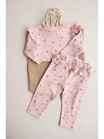 Floral Print Crew Neck Baby Girl Sweatshirt Set
