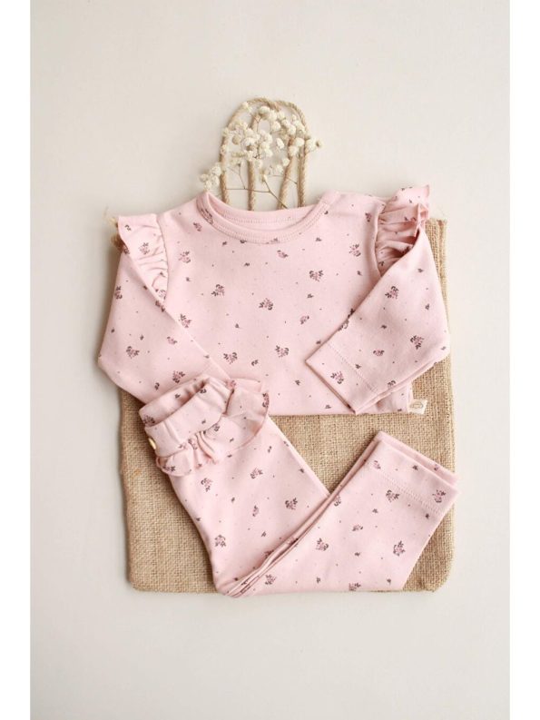 Floral Print Crew Neck Baby Girl Sweatshirt Set