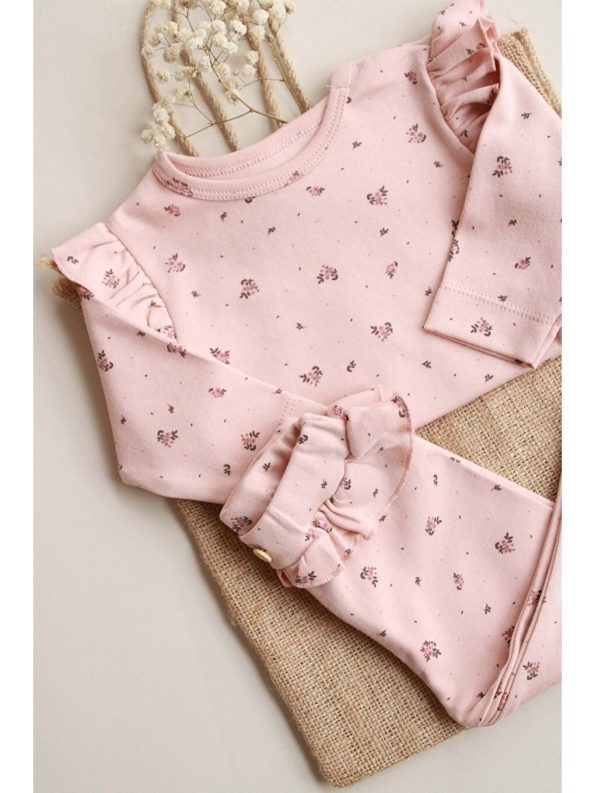 Floral Print Crew Neck Baby Girl Sweatshirt Set