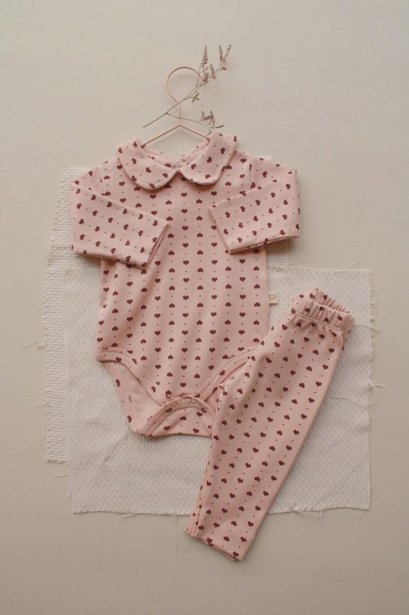 Heart Print Baby Collar Top and Bottom Set