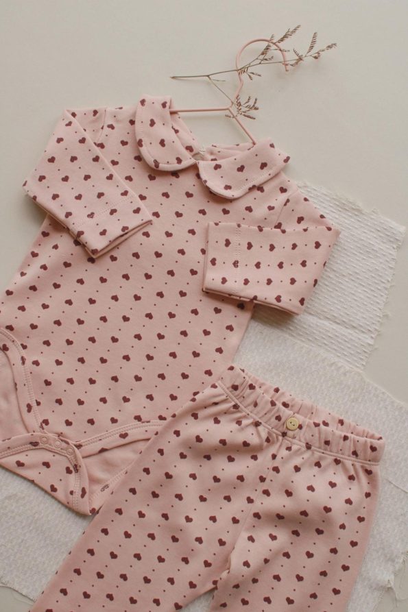 Heart Print Baby Collar Top and Bottom Set