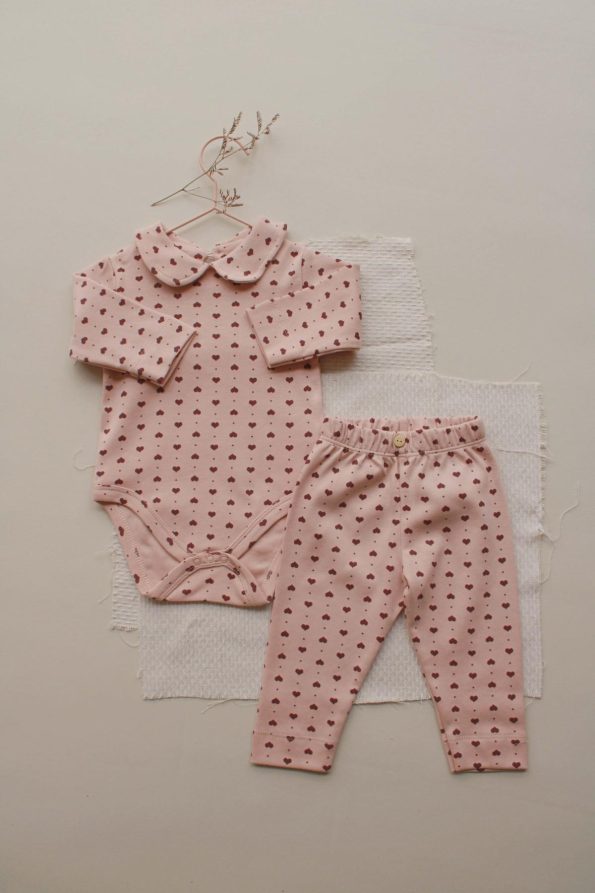 Heart Print Baby Collar Top and Bottom Set