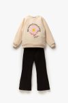 Girls' Floral Patterned Winter Cotton Sweatshirt and Leggings Set