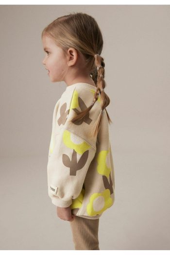 Girls' Floral Pattern Cotton Sweatshirt and Striped Leggings Set
