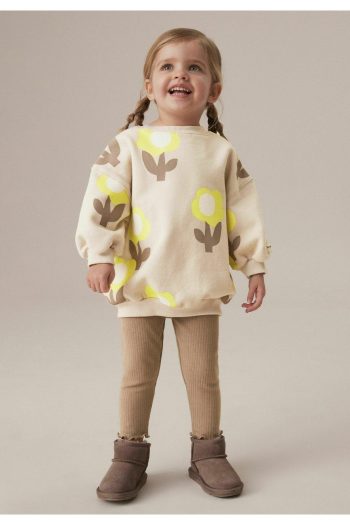 Girls' Floral Pattern Cotton Sweatshirt and Striped Leggings Set