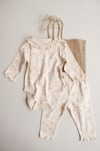 Cream Ruffled Bodysuit and Leggings Set