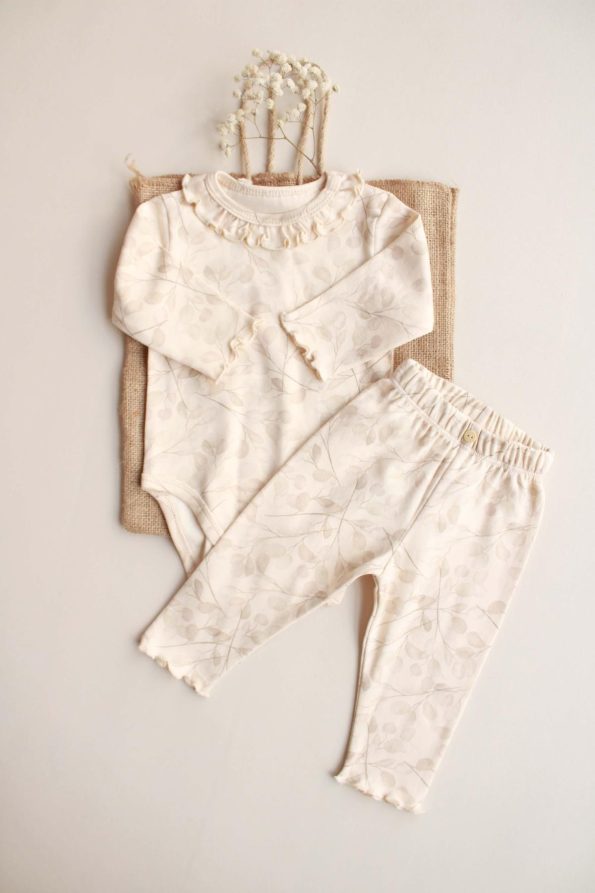 Cream Ruffled Bodysuit and Leggings Set