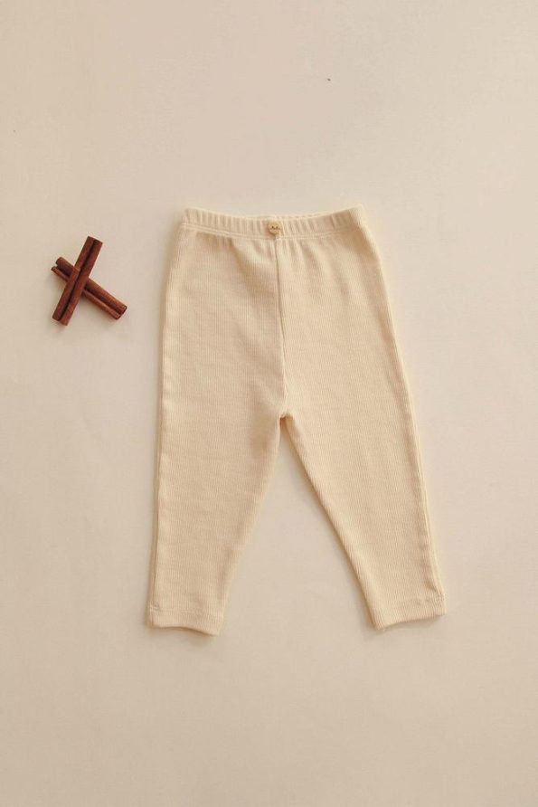 Cream Ribbed Baby Leggings