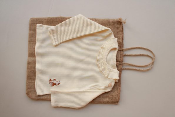Cream Rabbit Embroidered Ruffled Top for Girls