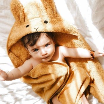 Ears Bunny Embroidered Baby Bath Towel 75X75 cm Mustard Yellow