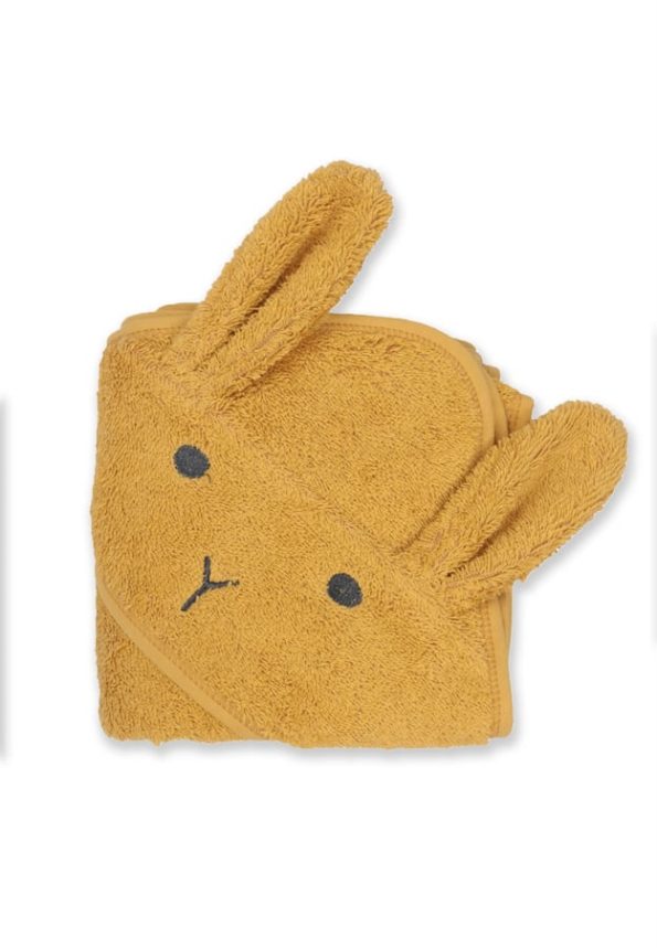 Ears Bunny Embroidered Baby Bath Towel 75X75 cm Mustard Yellow