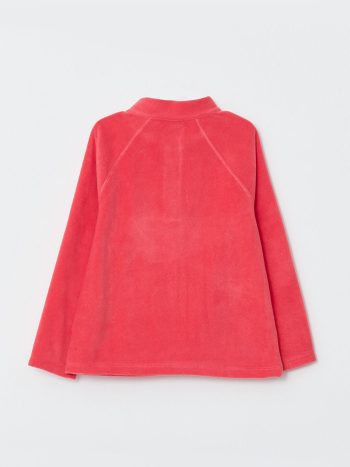 LCW Kids Red Embroidered Long Sleeve Fleece Girls Sweatshirt