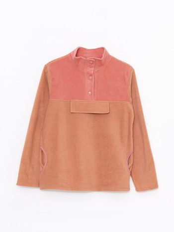 LCW Kids Brown High Collar Basic Long Sleeve Fleece Sweatshirt