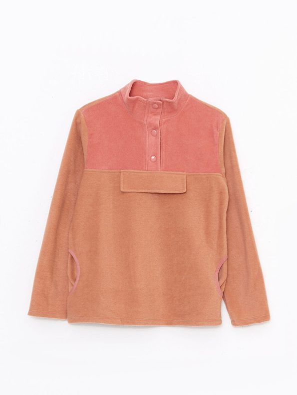 LCW Kids Brown High Collar Basic Long Sleeve Fleece Sweatshirt